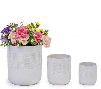 Mudanjie 3pcs 6/7/9'' Grid Glazed Ceramic Plant Pots with Drainage