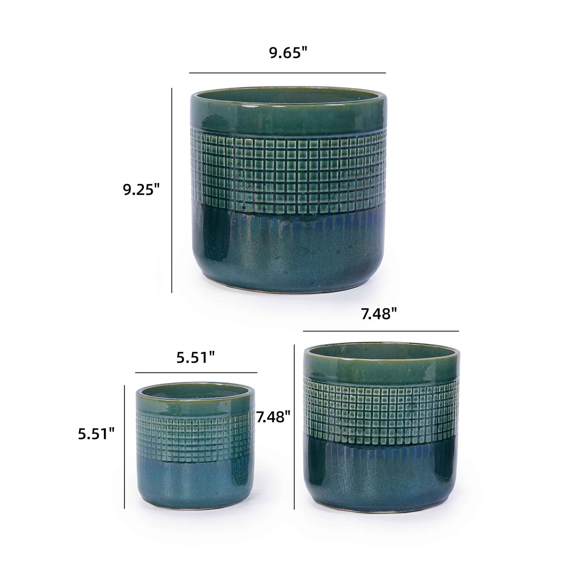 Mudanjie 3pcs 6/7/9'' Grid Glazed Ceramic Plant Pots with Drainage