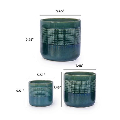 Mudanjie 3pcs 6/7/9'' Grid Glazed Ceramic Plant Pots with Drainage