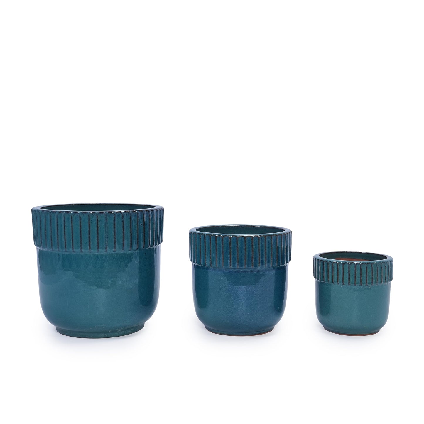 3pcs Ribbed Glazed Ceramic Flower pots with Drainage Holes, 9/12/15 inch Breathable Clay pots, Indoor and Outdoor for Monstera and Aloe Vera, Staircase Garden Decoration (Blue-Green) Generic