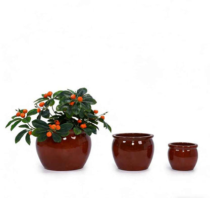 Mudanjie 3pcs 9+11+15'' Drum Shaped Vintage Ceramic Planter with Drainage
