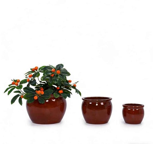 Mudanjie 3pcs 9+11+15'' Drum Shaped Vintage Ceramic Planter with Drainage