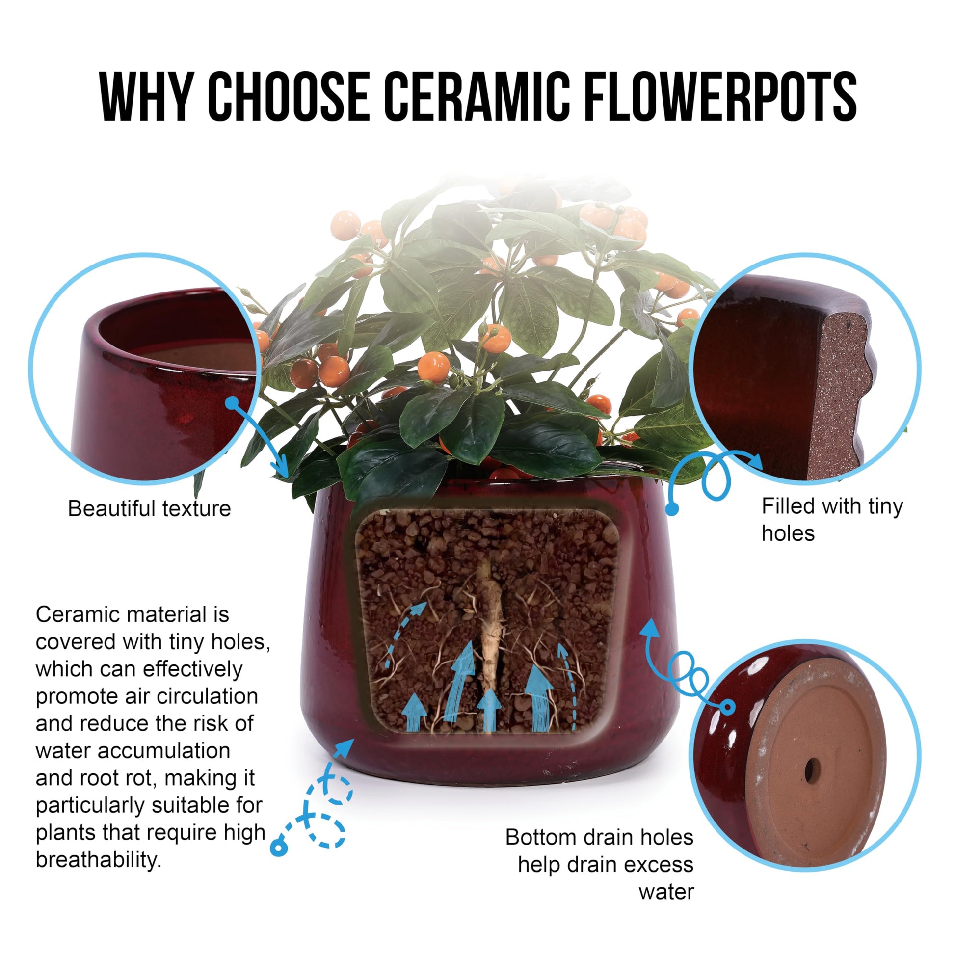 14 inch indoor planter with drainage mudanjie 4pcs Vertical Texture Ceramic Planter with Drainage – Mudanjie