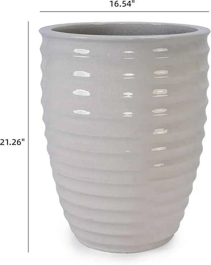Mudanjie 17'' White Ripple Ceramic Planter with Drainage for Large Plants