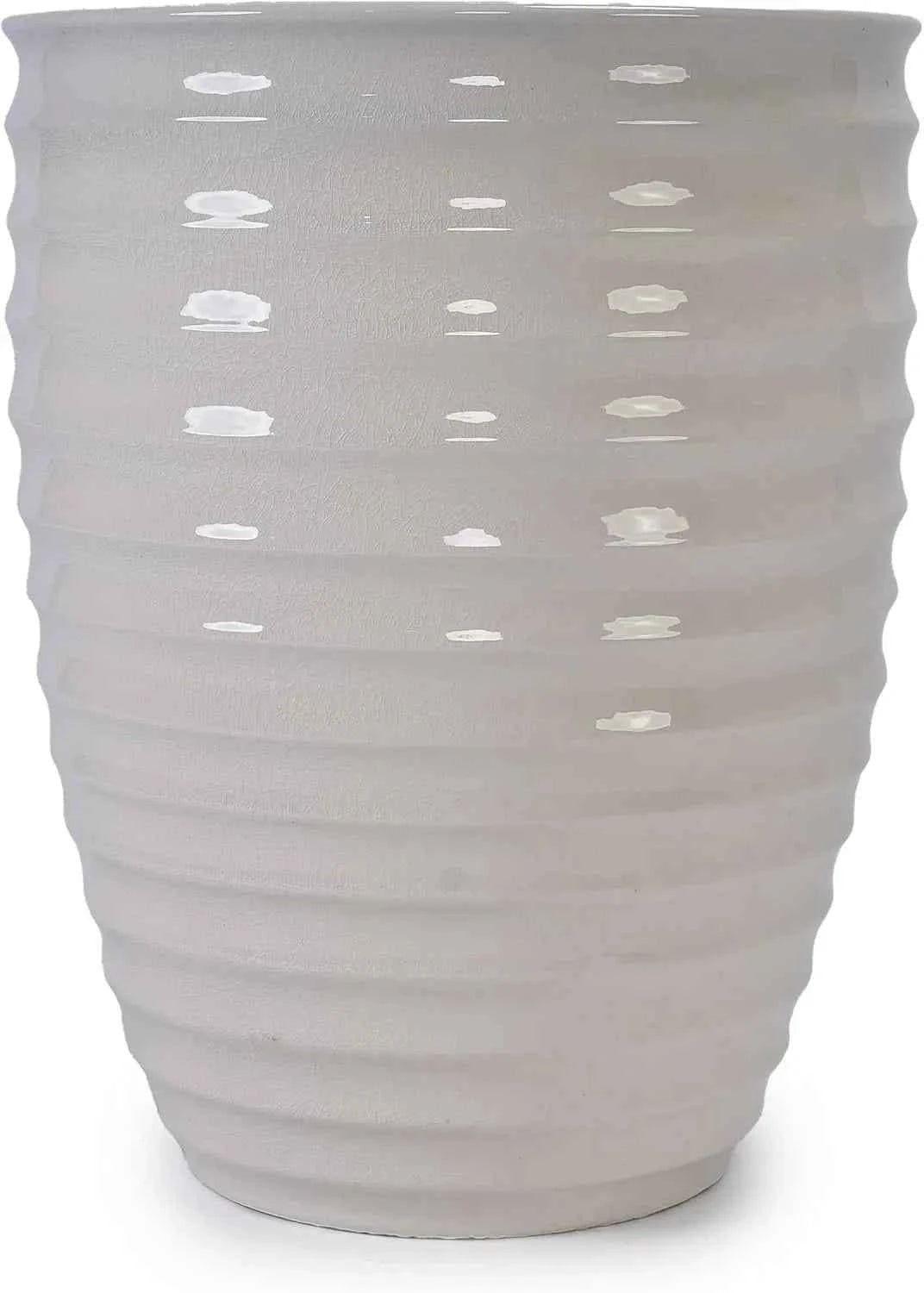 Mudanjie 17'' White Ripple Ceramic Planter with Drainage for Large Plants