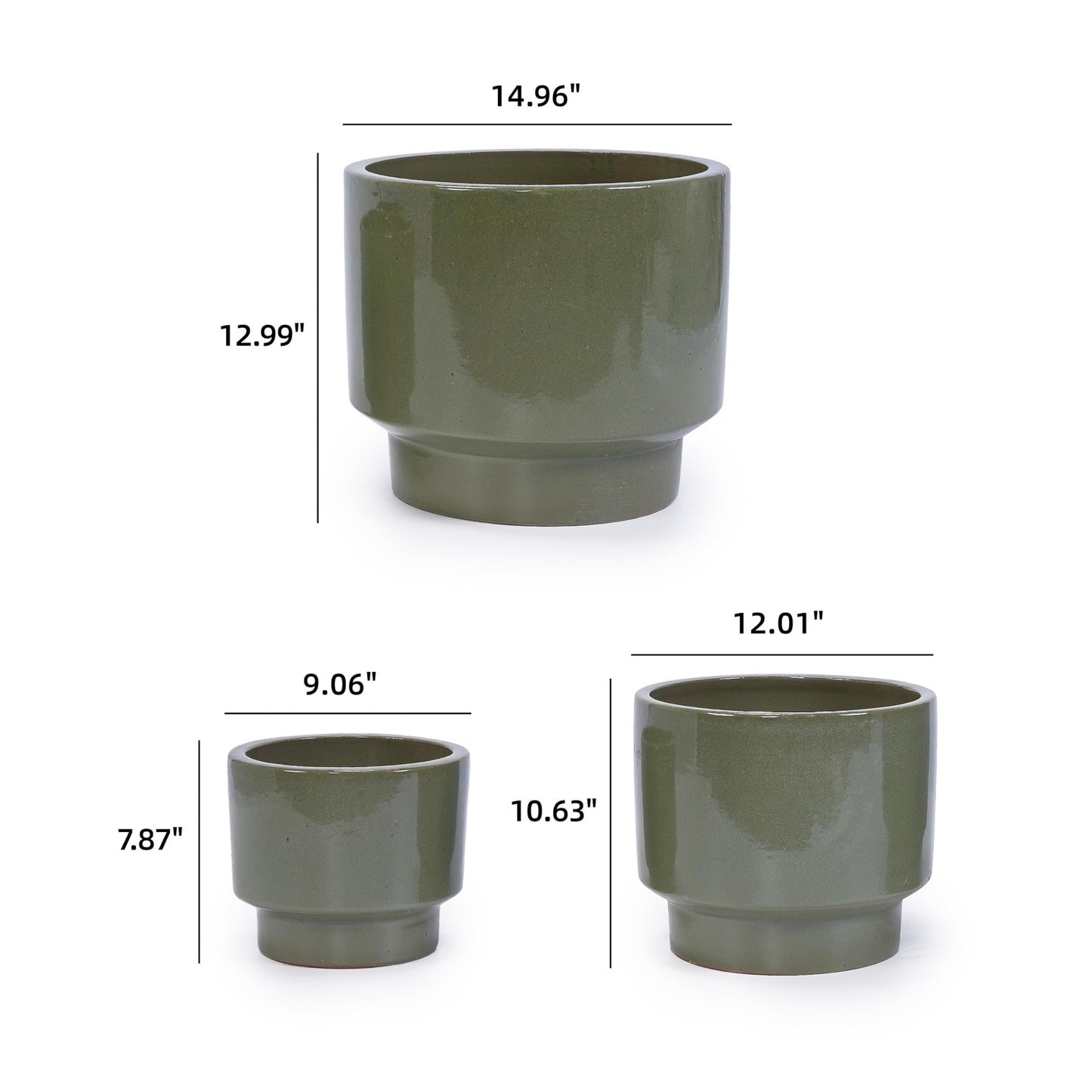 3pcs Blue Ceramic Planter, Solid Glazed Ceramic Flower Pots with Drainage Holes, 9"/12"/15" for Orchids & Succulents, Indoor Outdoor Shelf Patio Decor Generic