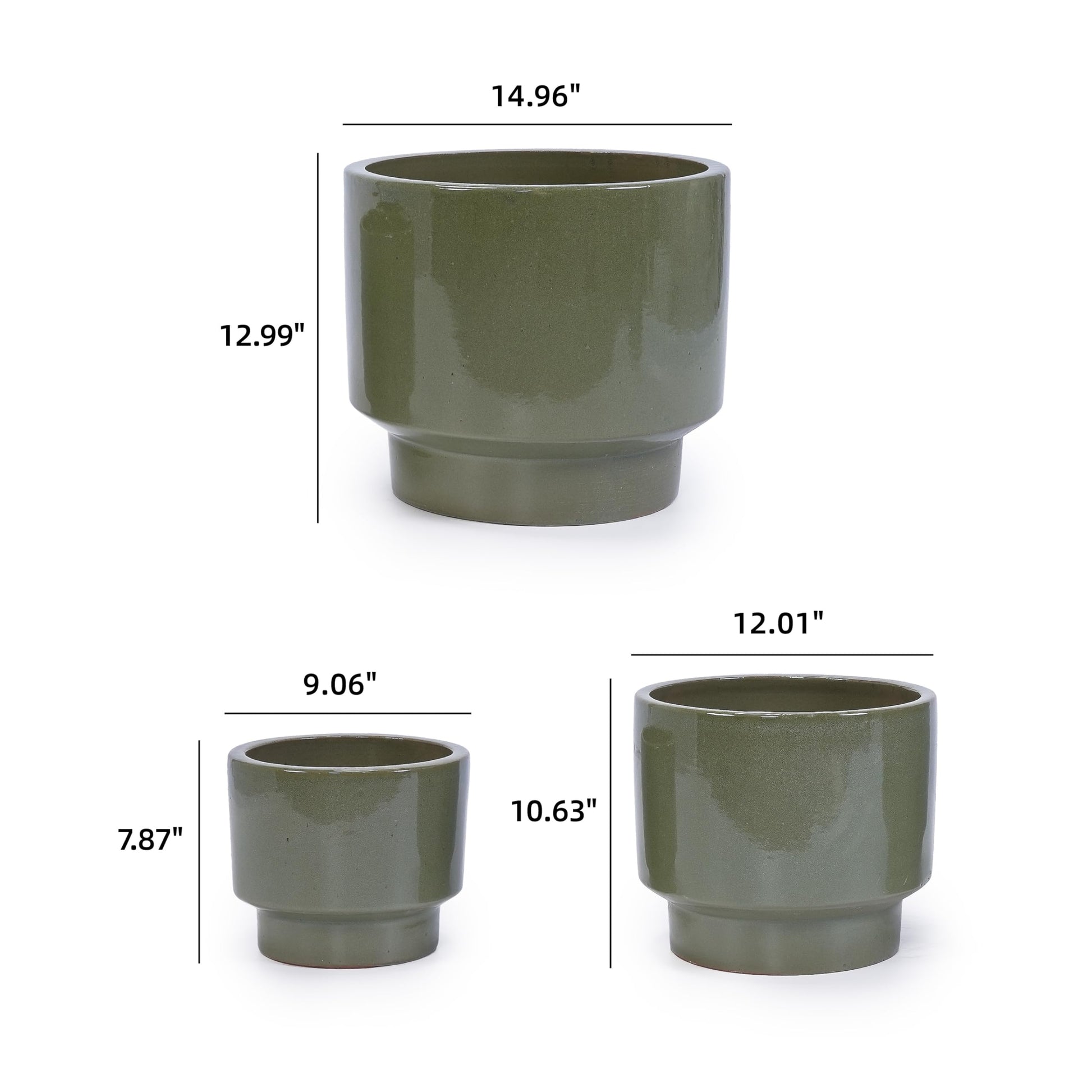 3pcs Blue Ceramic Planter, Solid Glazed Ceramic Flower Pots with Drainage Holes, 9"/12"/15" for Orchids & Succulents, Indoor Outdoor Shelf Patio Decor Generic