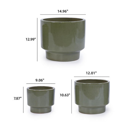3pcs Blue Ceramic Planter, Solid Glazed Ceramic Flower Pots with Drainage Holes, 9"/12"/15" for Orchids & Succulents, Indoor Outdoor Shelf Patio Decor Generic