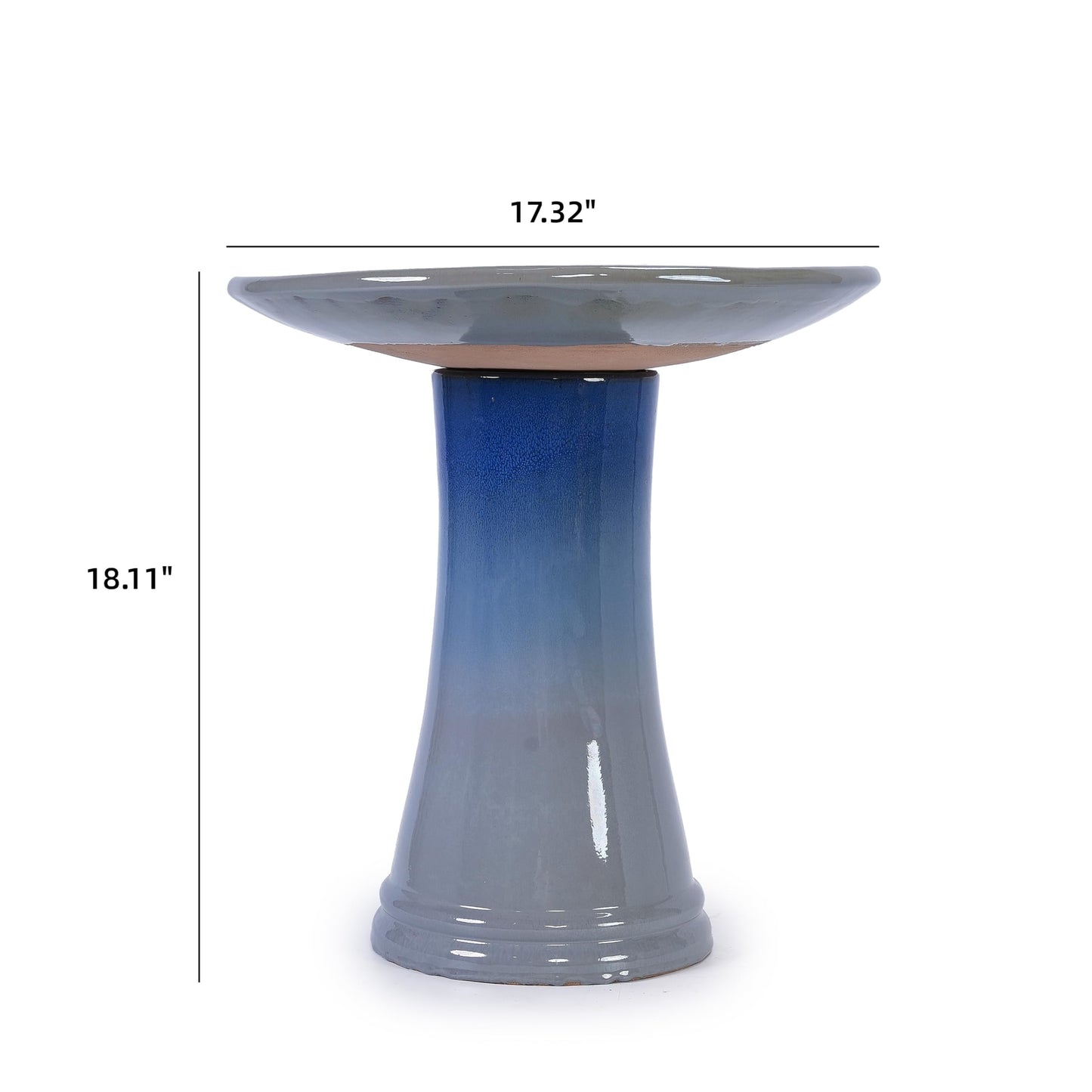 17'' Ceramic Bird Bath for Outside, Elegant Tall Outdoor Bird Bath, Lightweight Pedestal Glazed Birdbaths for Outdoors with floral Pattern, Blue + Grey Generic