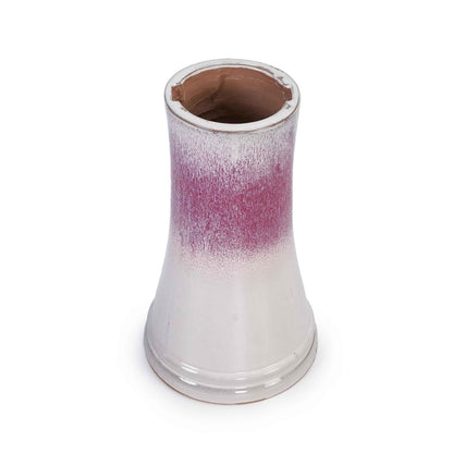 17'' Ceramic Bird Bath for Outside, Elegant Tall Outdoor Bird Bath, Lightweight Pedestal Glazed Birdbaths for Outdoors with Swirl Pattern - White + Pink