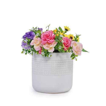 Mudanjie 3pcs 6/7/9'' Grid Glazed Ceramic Plant Pots with Drainage
