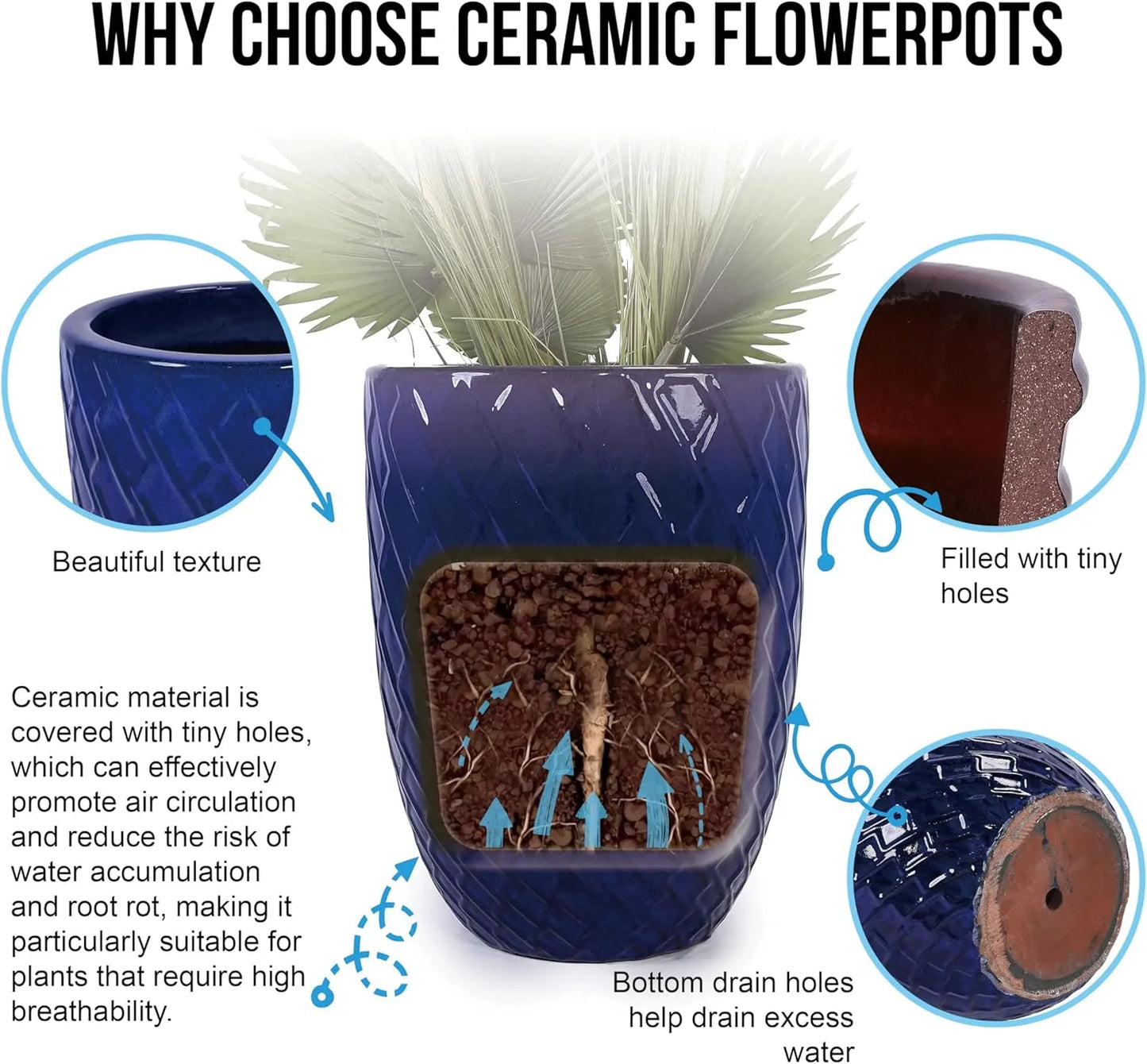 Mudanjie 16.54 Inch Ceramic Planter with Drainage Hole for Indoor & Outdoor Generic