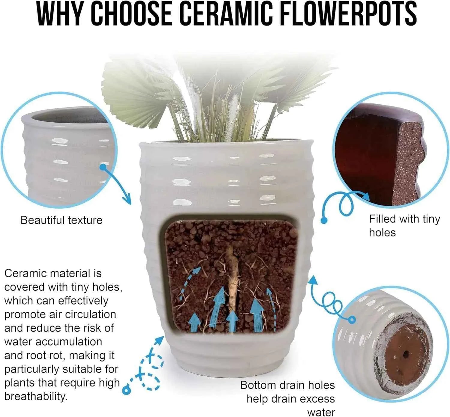 plant pot with drain mudanjie 17'' White Ripple Ceramic Planter with Drainage – Mudanjie