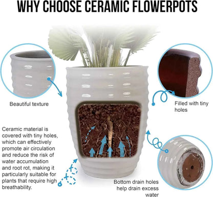 Mudanjie 17'' White Ripple Ceramic Planter with Drainage for Large Plants