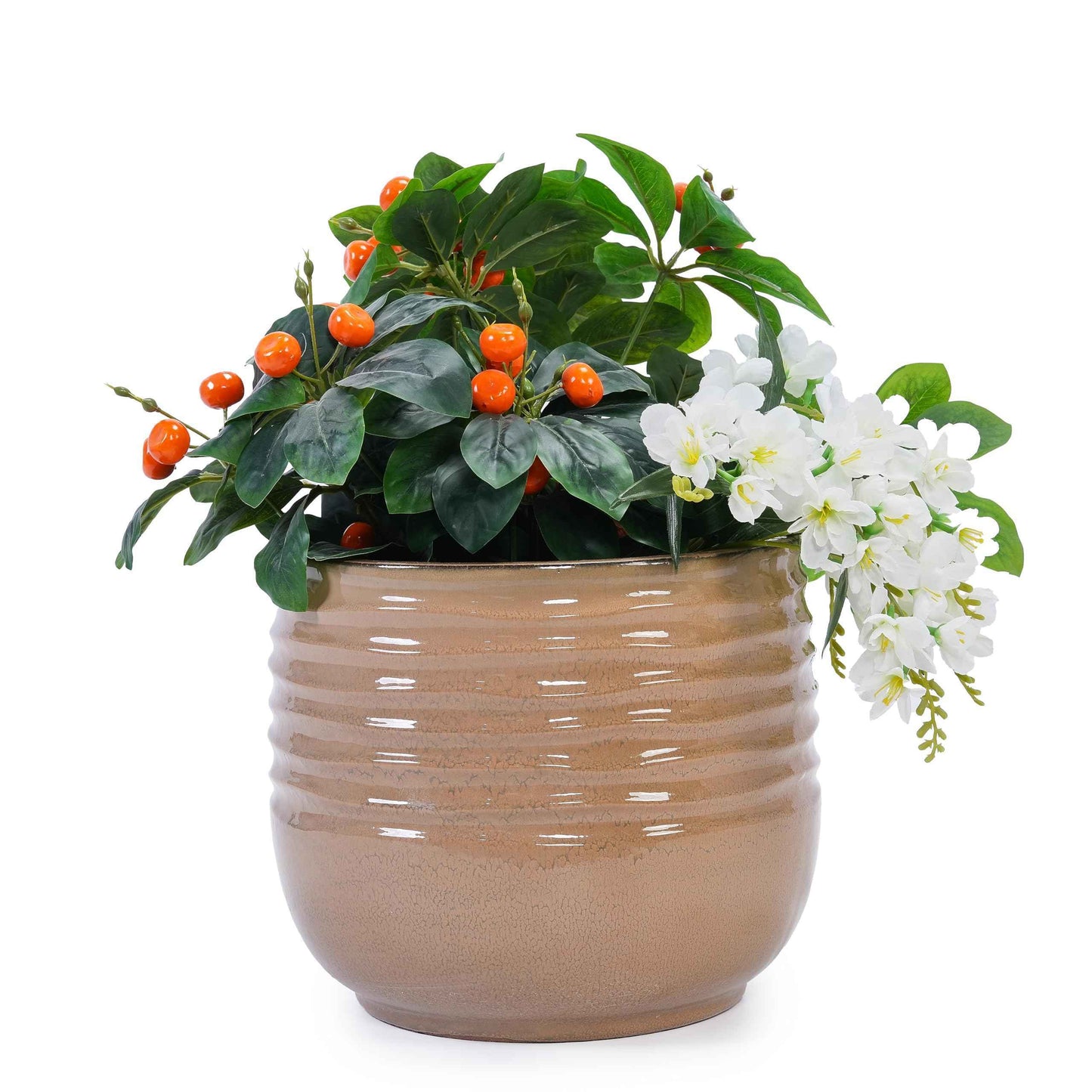 Mudanjie 3pcs 8/11/14.57'' Ribbed Ceramic Planter Set with Drainage