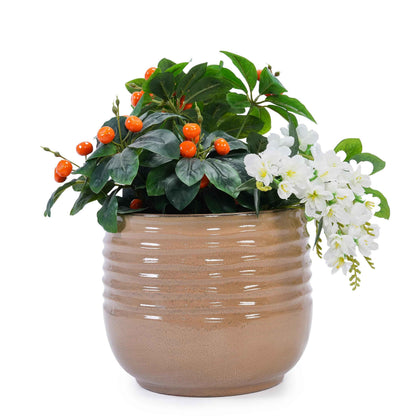 Mudanjie 3pcs 8/11/14.57'' Ribbed Ceramic Planter Set with Drainage