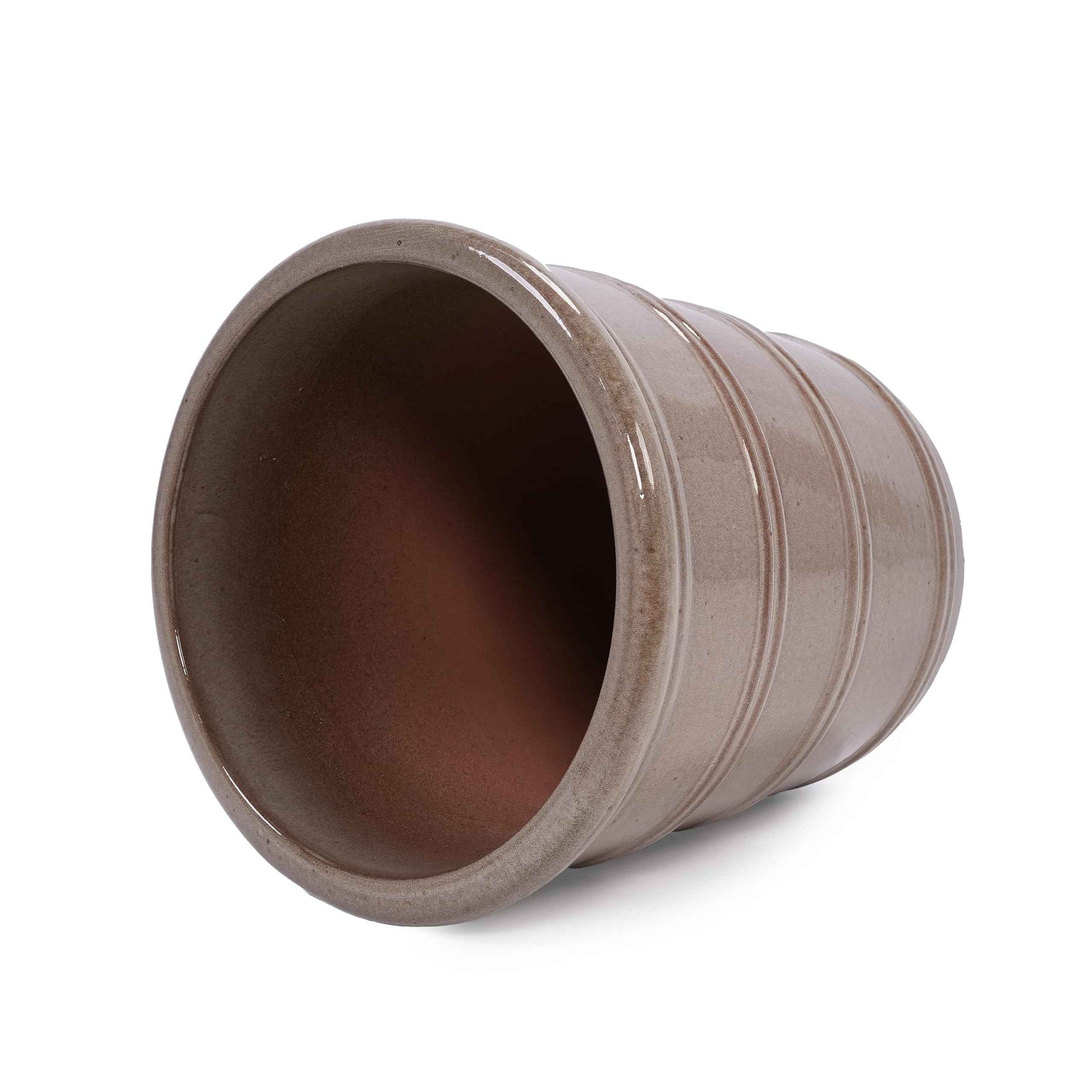 mudanjie 3pcs 16/13/10'' Dark Brown Ribbed Ceramic Planter for Indoor Outdoor Decor