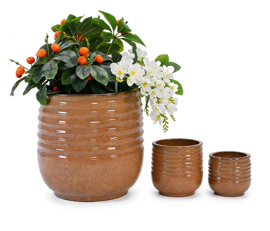 Mudanjie 3pcs 8/11/14.57'' Ribbed Ceramic Planter Set with Drainage