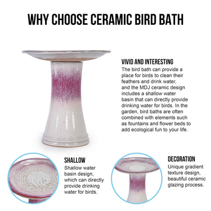 Mudanjie 17'' Ceramic Bird Bath for Outside, Tall Lightweight Pedestal Birdbath Floral Pattern