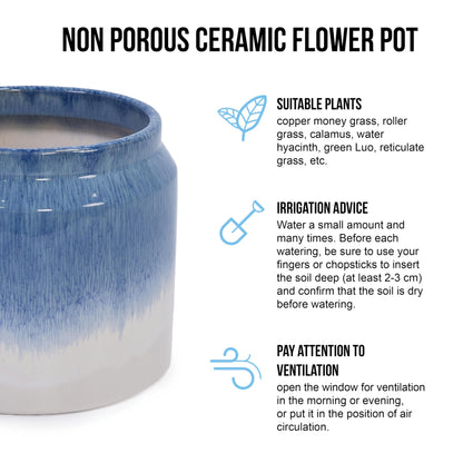 2PCS Drip Glaze Ceramic Planter, 6" & 8" Breathable Plant Pots, Indoor Outdoor Flower Pots for Orchids, Succulents & Violets, Ideal for Shelf & Desk Decor - Blue White Generic