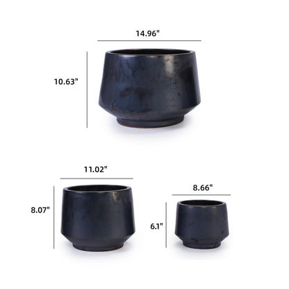 3-Piece Black Matte Ceramic Flowerpot Set, 15/11/9 inches, Breathable Clay, Suitable for Orchids, Succulent Cacti, Indoor and Outdoor Decorative windowsills or Bookshelves Generic