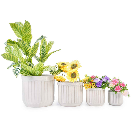 Mudanjie 4pcs 6-12'' White Ceramic Planter Set with Drainage for Succulents Cacti