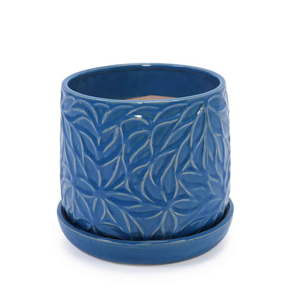 Mudanjie 2pcs 5.91+8.06'' Flower Pattern Ceramic Pots with Drainage & Saucers