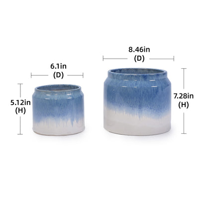 2PCS Drip Glaze Ceramic Planter, 6" & 8" Breathable Plant Pots, Indoor Outdoor Flower Pots for Orchids, Succulents & Violets, Ideal for Shelf & Desk Decor - Blue White Generic