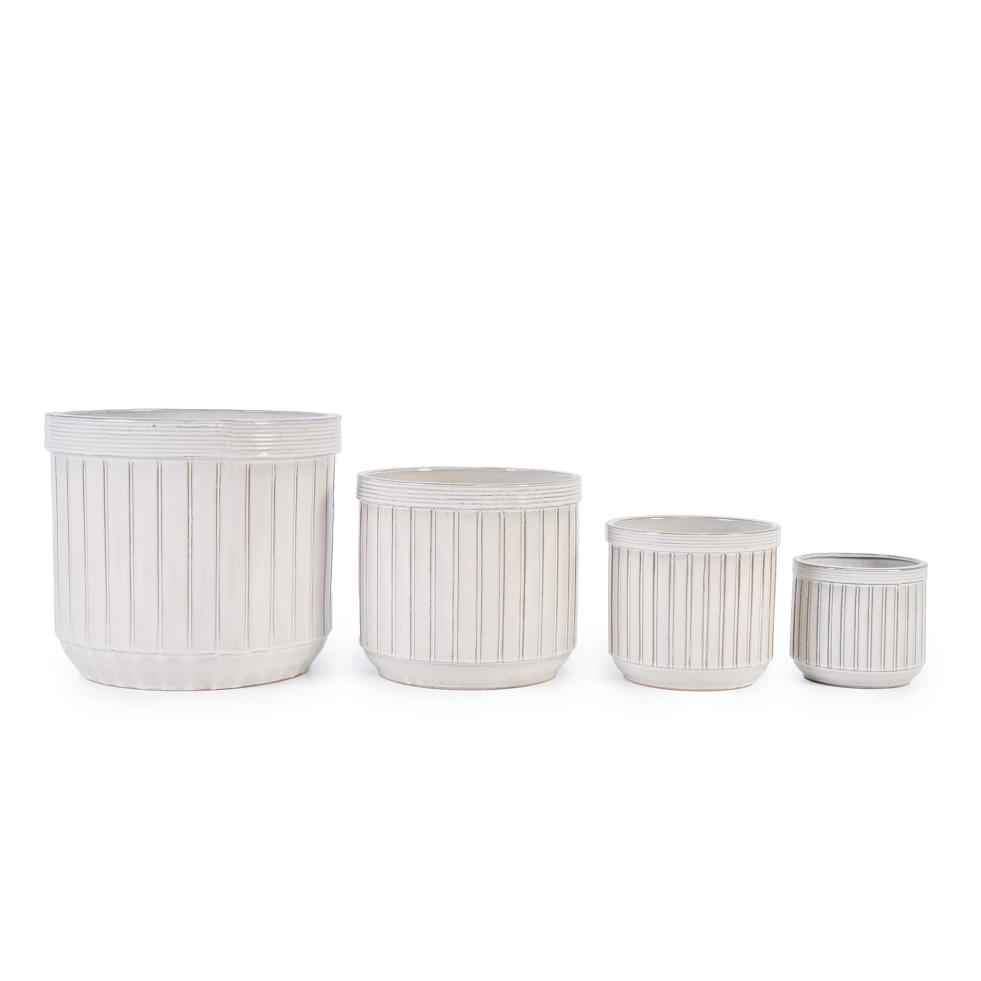 4pcs White Ceramic Planter, Handmade Indoor Plant Pots with Drainage, 6-12 Inch Diameter Vertical Line Pattern for Succulents, Cacti, Windowsill & Bookshelf Generic