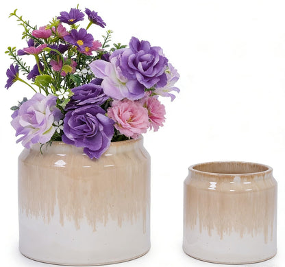 mudanjie 2pcs 6 & 8 Inch Non-Porous Ceramic Planter for Indoor & Outdoor Use