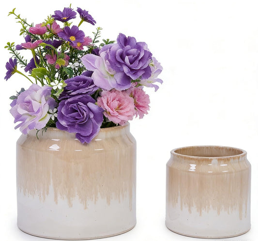 mudanjie 2pcs 6 & 8 Inch Non-Porous Ceramic Planter for Indoor & Outdoor Use