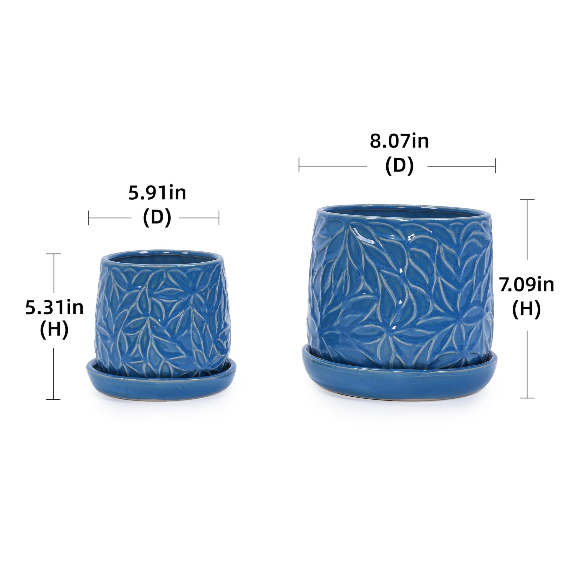 blue saucers for plant pots mudanjie 2pcs Flower Pattern Ceramic Pots with Drainage & Saucers – Mudanjie