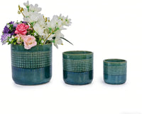 mudanjie 3pcs 6/7/9'' Grid Glazed Ceramic Plant Pots with Drainage