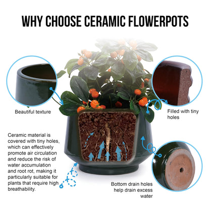 3-Piece Black Matte Ceramic Flowerpot Set, 15/11/9 inches, Breathable Clay, Suitable for Orchids, Succulent Cacti, Indoor and Outdoor Decorative windowsills or Bookshelves Generic