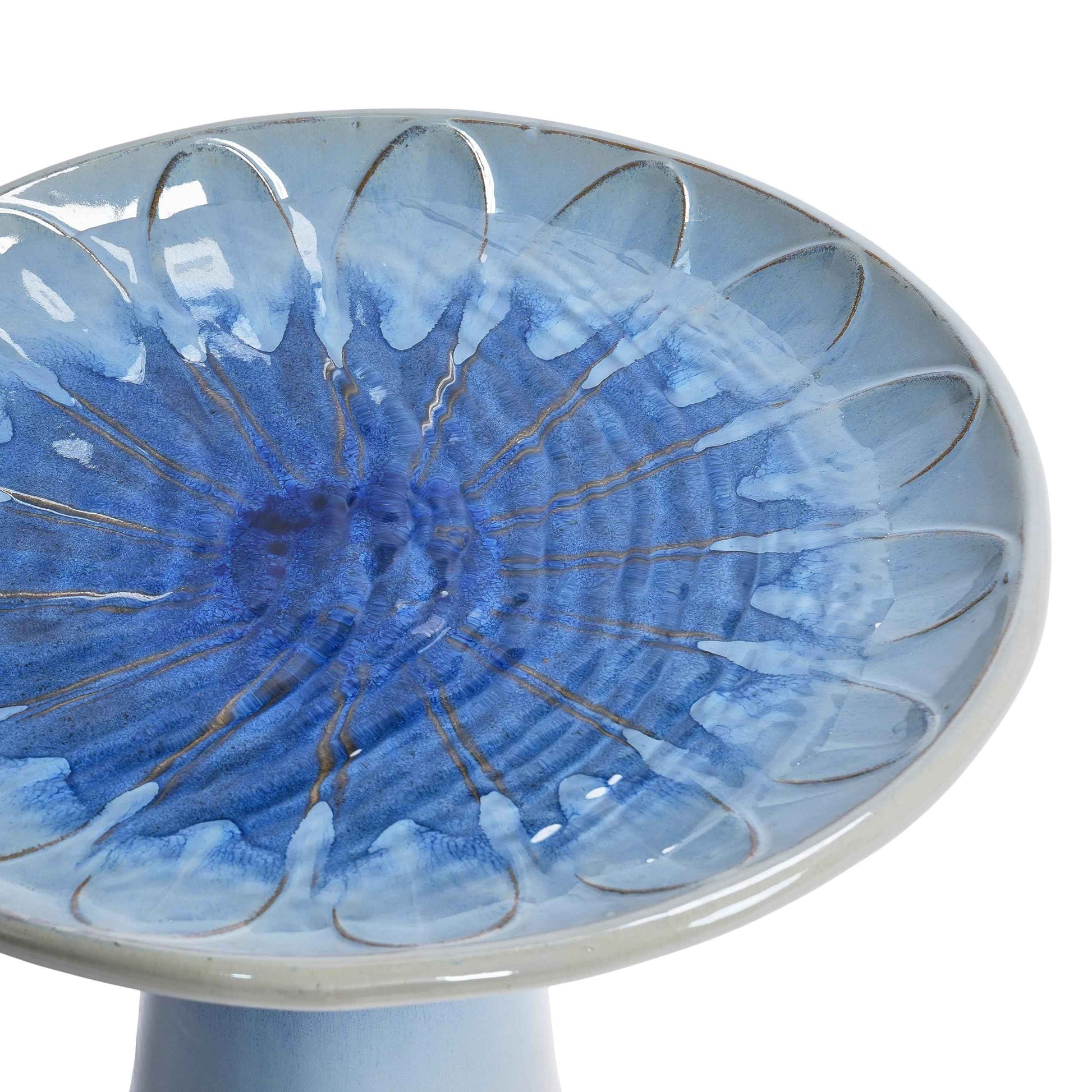 Mudanjie 17'' Ceramic Bird Bath for Outside, Tall Lightweight Pedestal Birdbath Floral Pattern