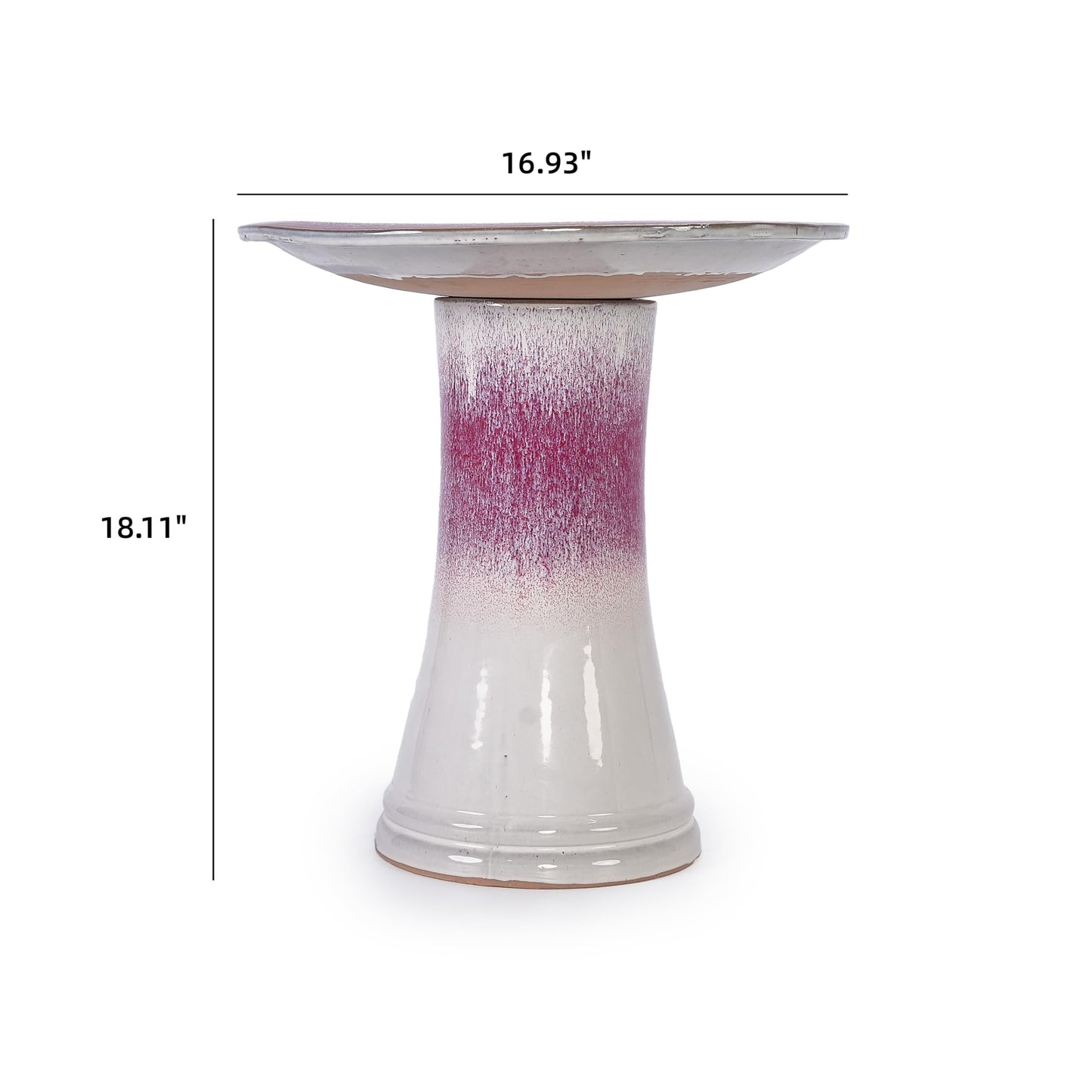 17'' Ceramic Bird Bath for Outside, Elegant Tall Outdoor Bird Bath, Lightweight Pedestal Glazed Birdbaths for Outdoors with Swirl Pattern - White + Pink Generic