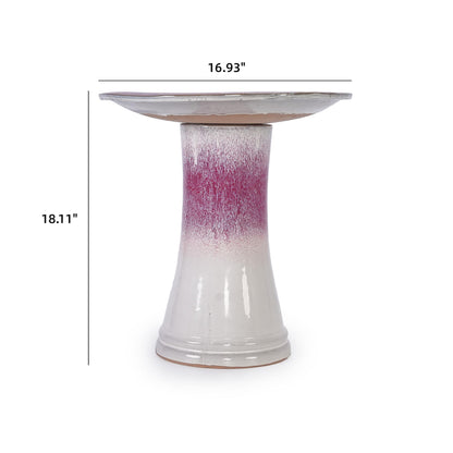 17'' Ceramic Bird Bath for Outside, Elegant Tall Outdoor Bird Bath, Lightweight Pedestal Glazed Birdbaths for Outdoors with Swirl Pattern - White + Pink Generic