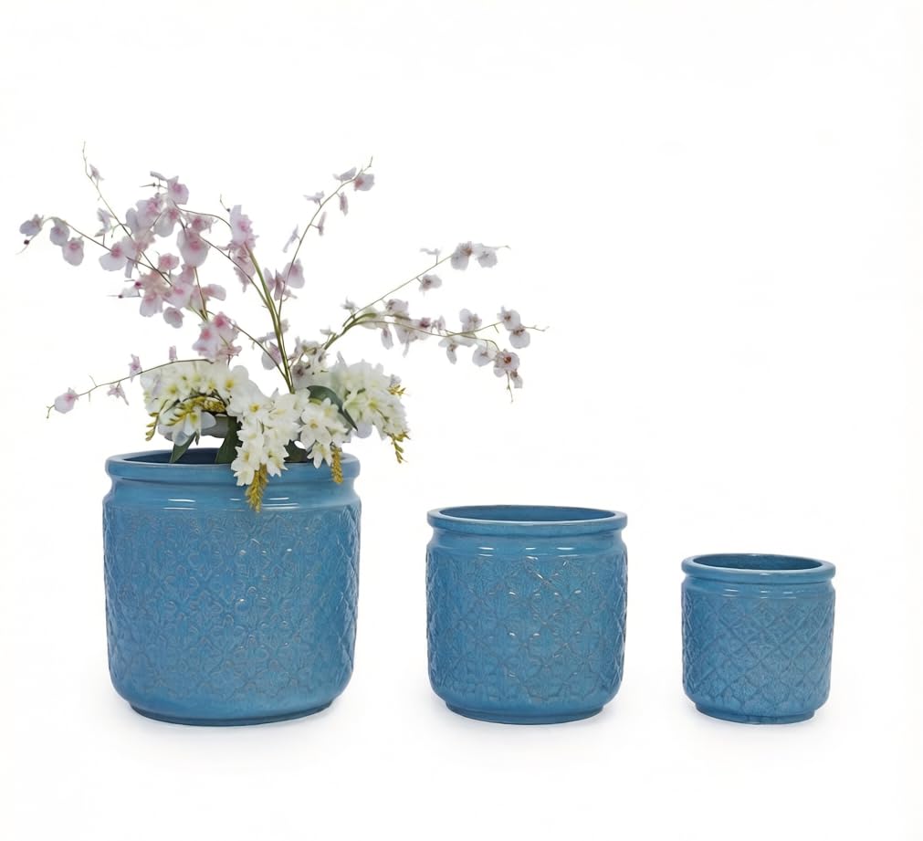 3 PCS Geometric Pattern Ceramic Planter, 9.06/12/14.96 Inch Plant Pots Indoor with Drainage, Breathable Clay for Orchids Succulents, Indoor Outdoor Windowsill Bookshelf Decor - Red Generic