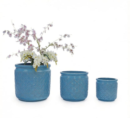3 PCS Geometric Pattern Ceramic Planter, 9.06/12/14.96 Inch Plant Pots Indoor with Drainage, Breathable Clay for Orchids Succulents, Indoor Outdoor Windowsill Bookshelf Decor - Red Generic