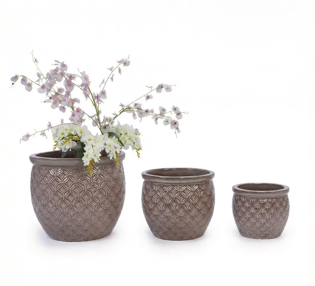 mudanjie 3pcs 9/12/15 Inch Quatrefoil Ceramic Planter with Drainage Holes