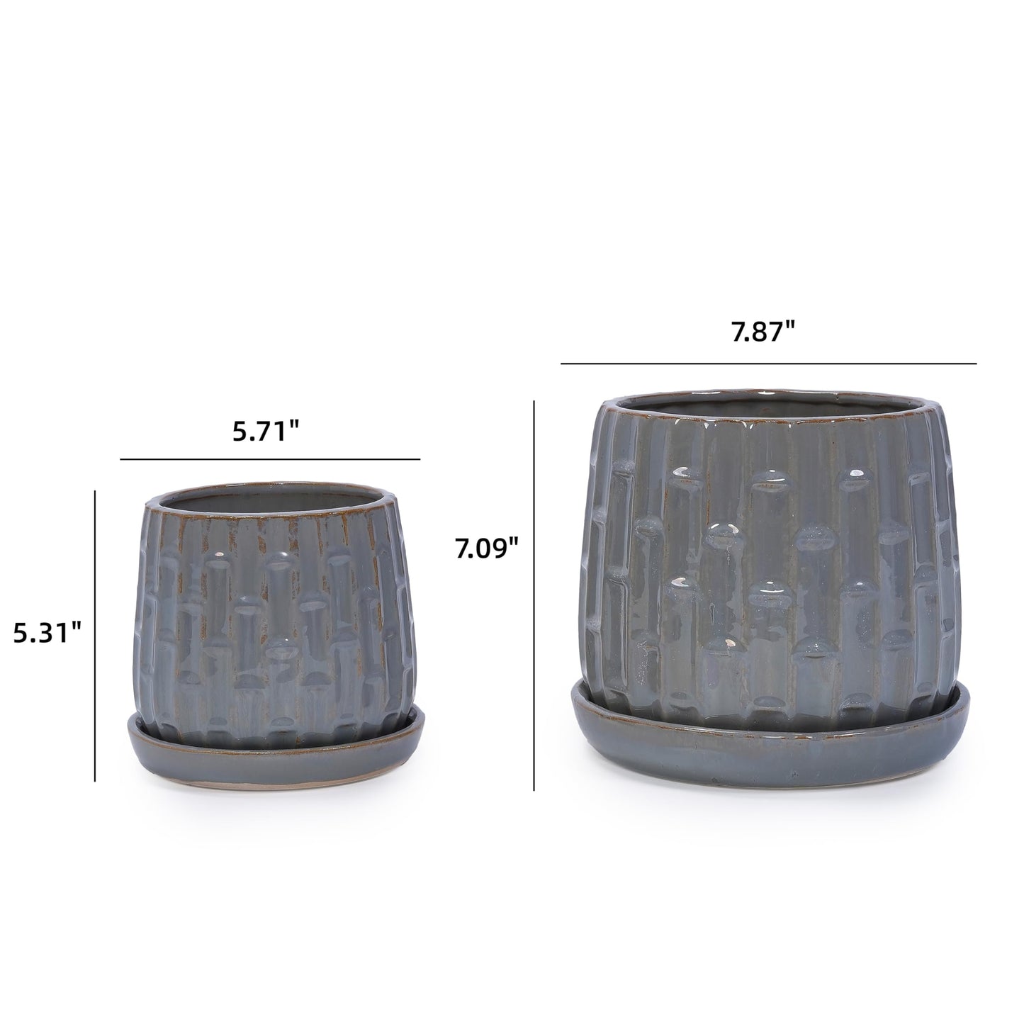Ceramic Plant Pots, Set of 2 Flower Pots with Drainage Hole and Saucers, Bamboo Pattern Planter for Plants Orchids Succulents Indoor/Outdoor, Plant Gifts Generic