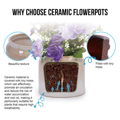 2pcs Beige Drip Glaze Ceramic Planter, 6" & 8" Non-Porous Breathable Clay Plant Pots, Indoor Outdoor Use for Orchids, Succulents & Violets, Ideal for Shelf & Desk Decor Generic