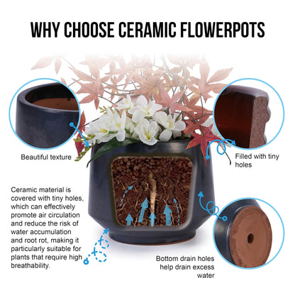 3-Piece Black Matte Ceramic Flowerpot Set, 15/11/9 inches, Breathable Clay, Suitable for Orchids, Succulent Cacti, Indoor and Outdoor Decorative windowsills or Bookshelves Generic