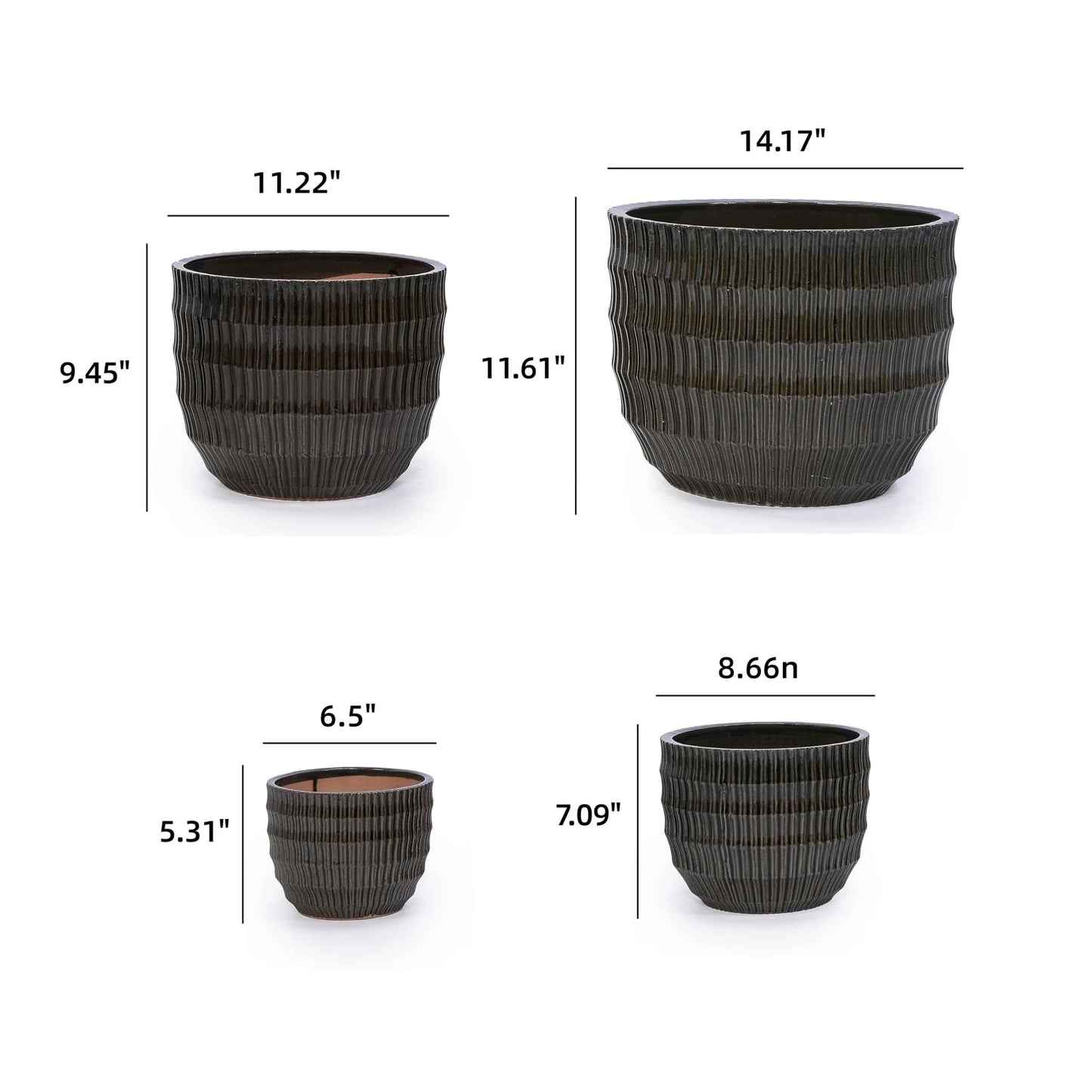 Mudanjie 4pcs 5.31-14.17'' Handmade Ceramic Planter Set with Drainage