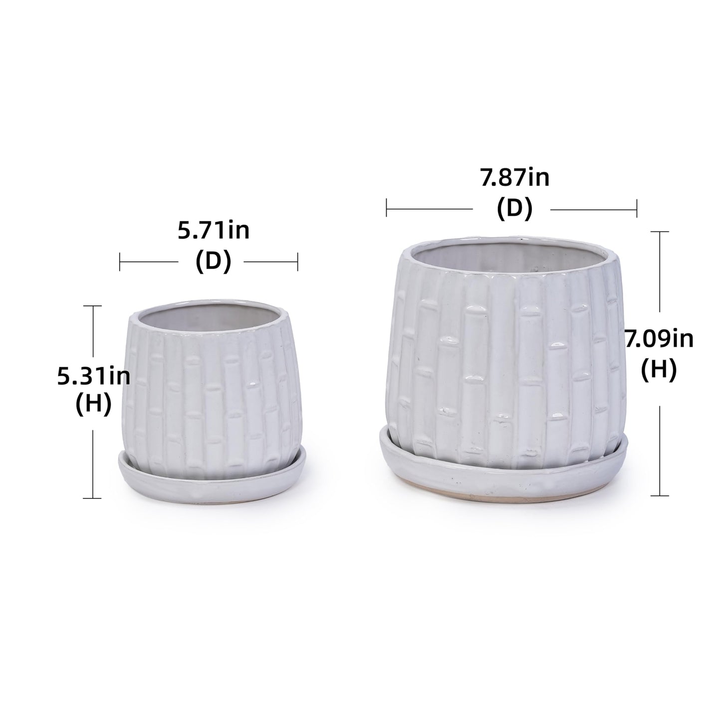 Ceramic Plant Pots, Set of 2 Flower Pots with Drainage Hole and Saucers, Bamboo Pattern Planter for Plants Orchids Succulents Indoor/Outdoor, Plant Gifts Generic