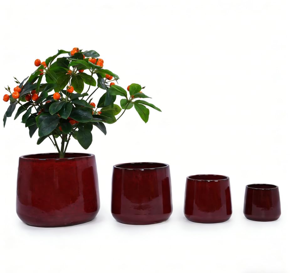 4pcs White Ceramic Flower Pots, 6-14 Inch Vertical Brushed Texture Planters with Drainage Holes, Indoor/Outdoor Use Ideal for Orchids, Succulents & Cacti Generic