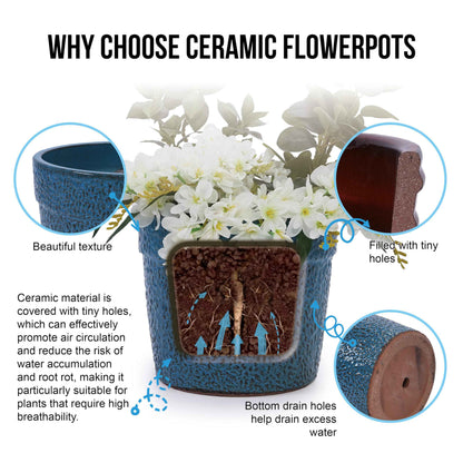 Mudanjie 3pcs 9/12/15'' Glossy Ceramic Planter with Drainage