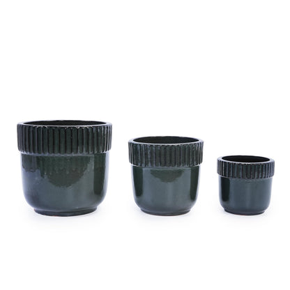 3pcs Ribbed Glazed Ceramic Flower pots with Drainage Holes, 9/12/15 inch Breathable Clay pots, Indoor and Outdoor for Monstera and Aloe Vera, Staircase Garden Decoration (Blue-Green) Generic