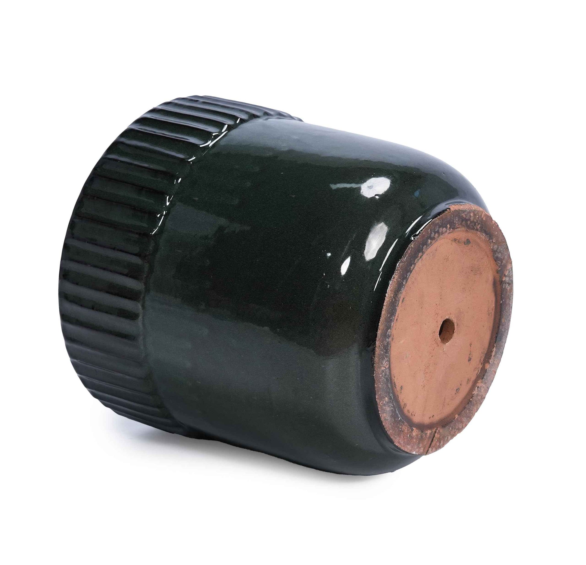 Mudanjie 3pcs 9/12/15'' Ribbed Glazed Ceramic Planter with Drainage