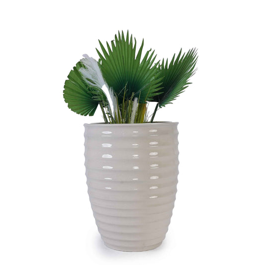 Mudanjie 17'' White Ripple Ceramic Planter with Drainage for Large Plants